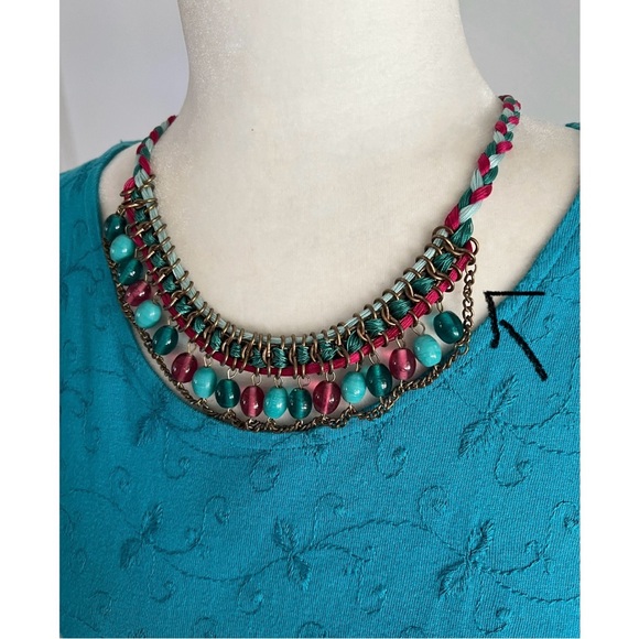 Boho Statement Necklace – Colourful Braids & Beads / Treasure Hunt Gift - Picture 4 of 5